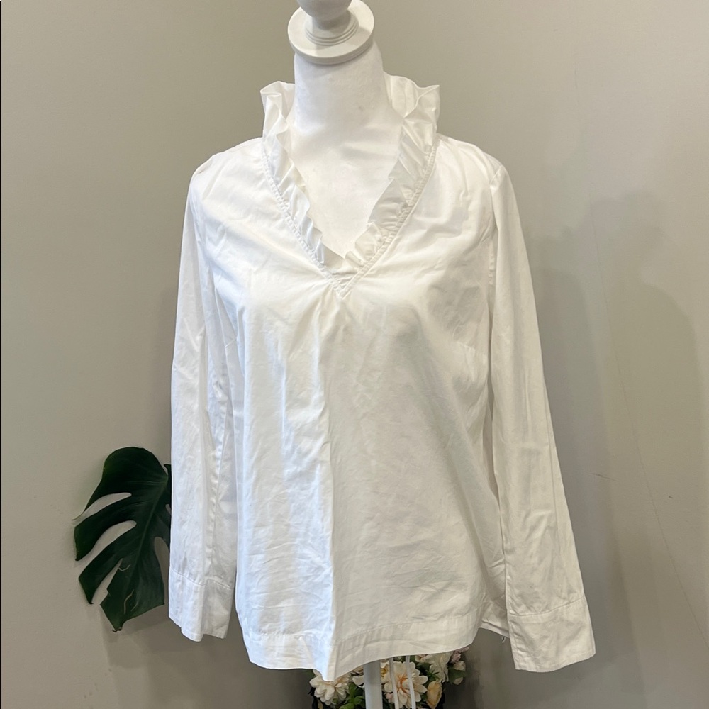 White Ruffle V-Neck Blouse - Women